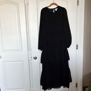 H&M black long sleeve maxi dress